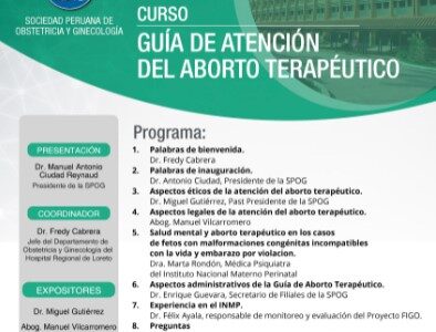 Sesión Virtual Zoom – Curso: GUÍA DE ATENCIÓN DEL  ABORTO TERAPÉUTICO – 23 de abril